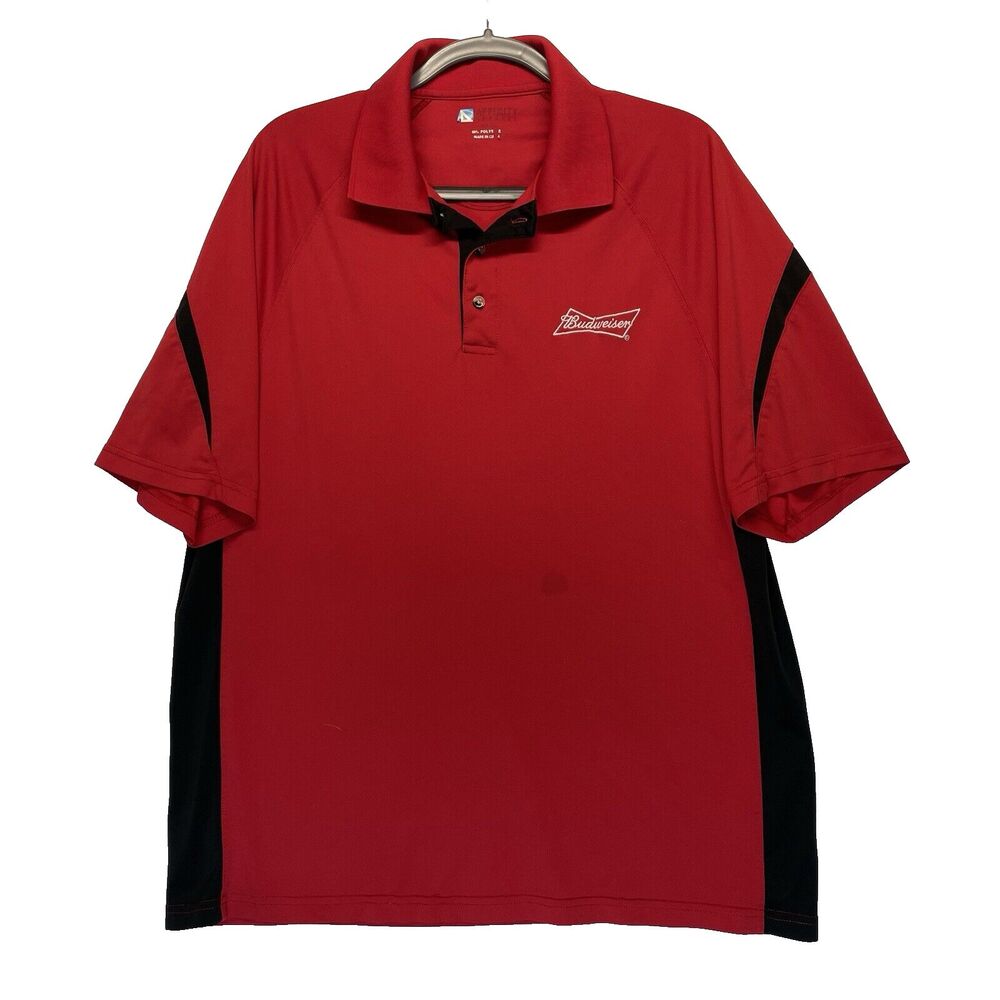 Budweiser & Bud‎ Light Beer Polo Shirt Mens XL Red Short Sleeve Embroidered-FLAW